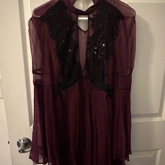 Free People Madly Deeply Burgundy Chiffon Dress - Picture 5 of 5